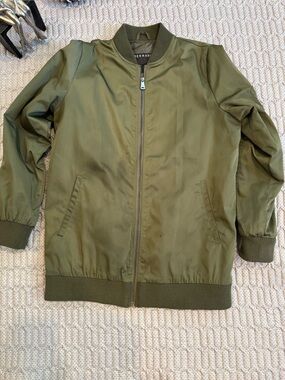 Bernardo Olive Green Zip-Front Bomber Jacket